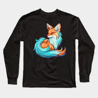 Whimsical fluffy red fox with cyan fur Long Sleeve T-Shirt